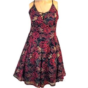 Jump Apparel Red, Gold, Black Rose Floral Prom Dress Size 5/6